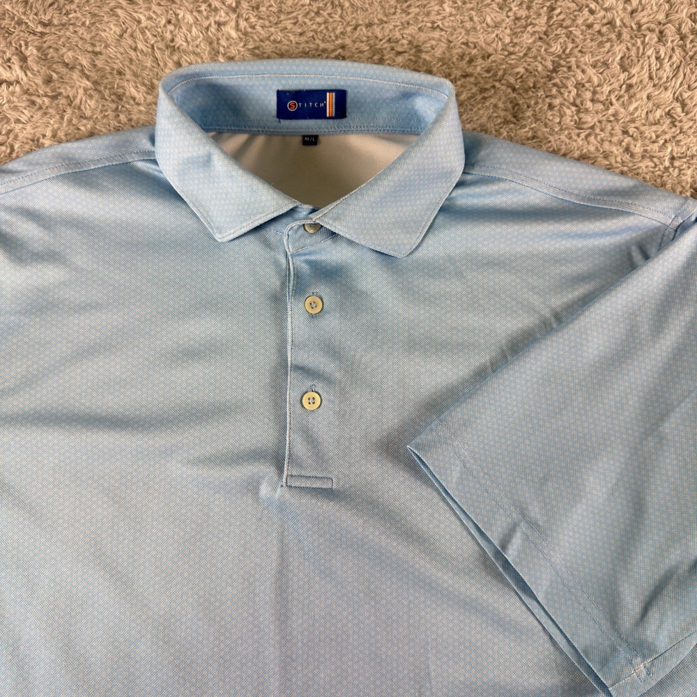 Stitch Golf Mens Light Blue Micro Dot Performance Polo Shirt Size Medium Large